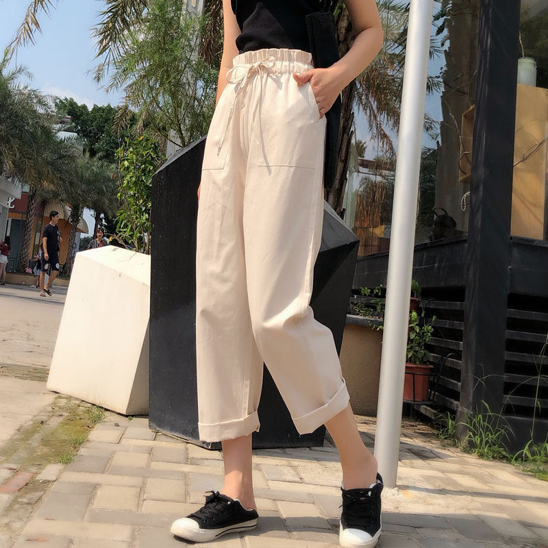 Women Casual Harem Pants Lace Up Loose High Waist Wide Leg Pants