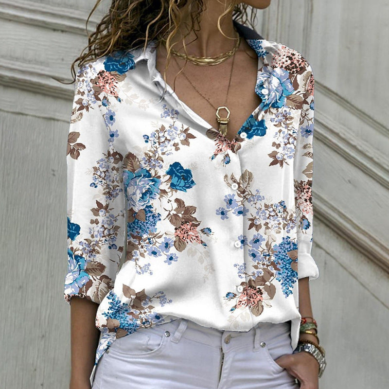 Blusa de manga larga con estampado floral informal de moda para mujer