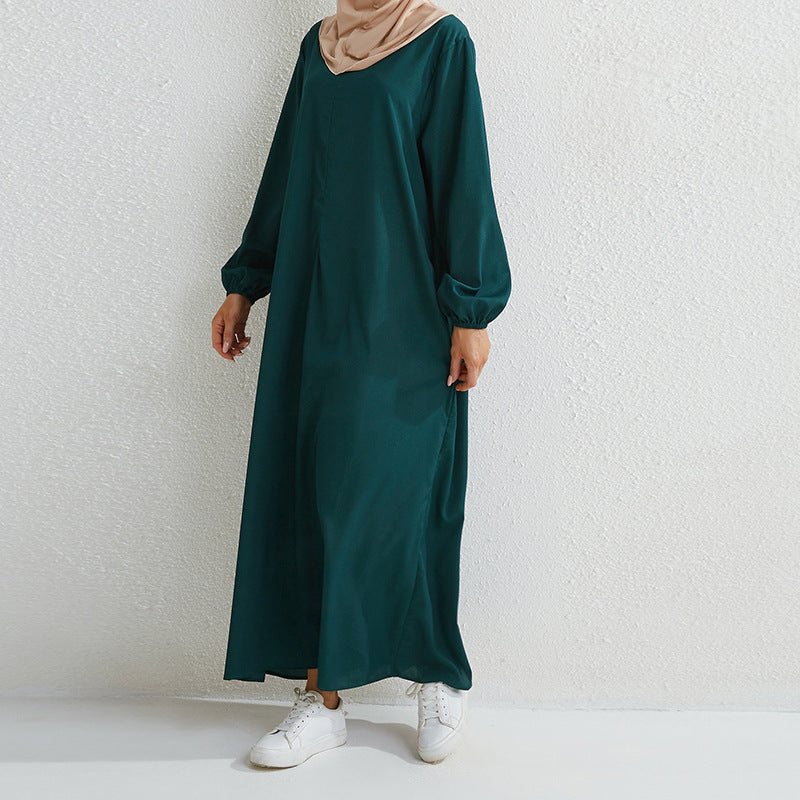 Vestido largo abaya informal holgado de manga larga de color liso para mujer