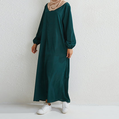 Vestido largo abaya informal holgado de manga larga de color liso para mujer
