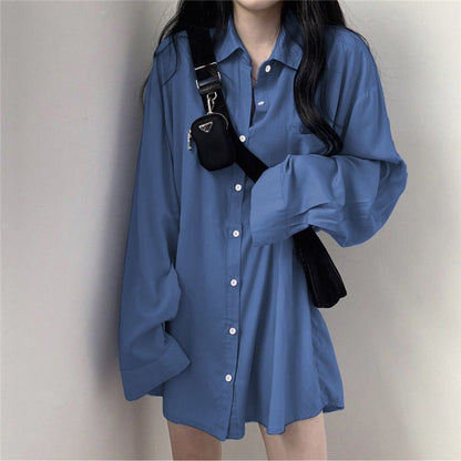 Fleece-Lined Thickened Plus Size Long Sleeve Shirt Women Casual Solid Color Loose Blouse