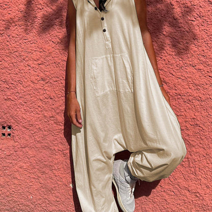 Women'S Fashion Solid Color Casual Hooded Single-Breasted Loose Jumpsuits