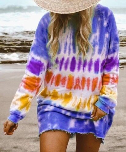 Women Fashion Casual Tie-Dye Printed Loose Long Sleeve Dress
