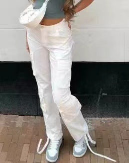 Women'S Fashion Solid Color Casual Low Waist Loose Cargo Pants