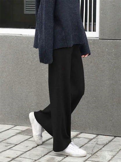 Women Casual Pants Thickened Knitted Wide-Leg High-Waisted Straight-Leg Pendant Long Pants