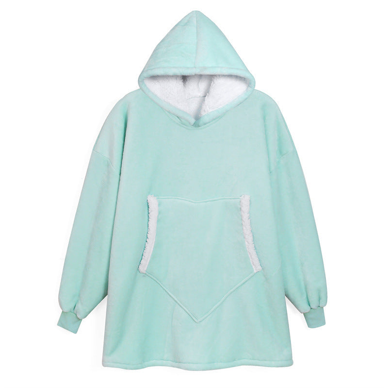 Couples Spring Autumn Casual Lazy Home Solid Color Flannel Long Sleeve Hooded Sleepwear