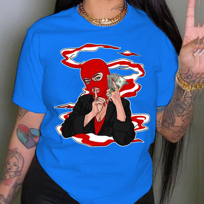 Camiseta informal holgada de talla grande para mujer, cuello redondo, manga corta, capucha, estampado gráfico "Toma dinero" para hombre