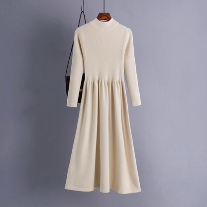 Vestido de punto de manga larga para mujer, informal, de otoño e invierno, en color liso