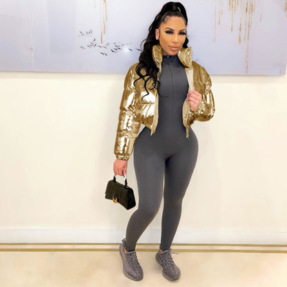 Autumn Winter Women Fashion Casual Bronzing Short Jacket Coat