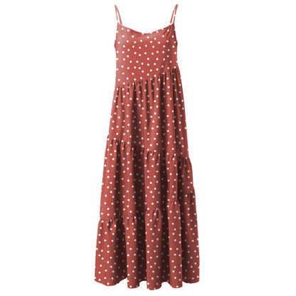 Women Casual Sleeveless Summer Loose Ruffled Solid Color Dress
