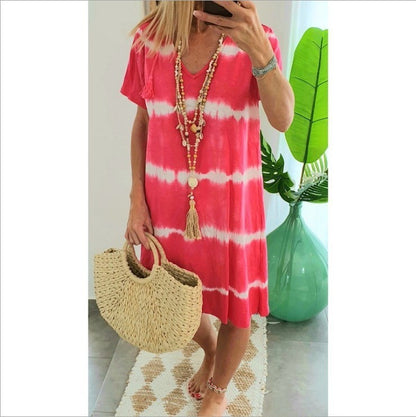 Women Fashion Casual Tie-Dye Print Short-Sleeved Loose Dress