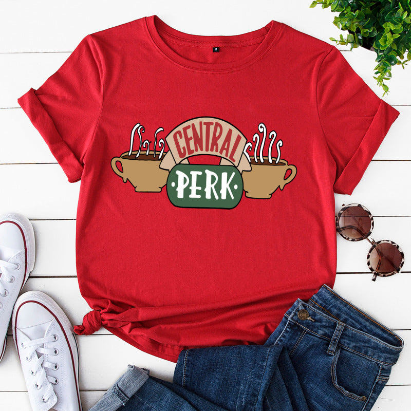 Camiseta informal de manga corta de Central Perk para mujer