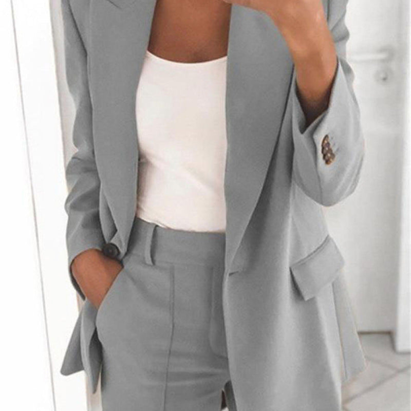 Conjunto de dos piezas de chaqueta y pantalón con solapa informal para mujer