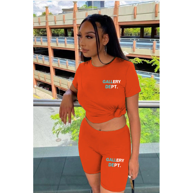 Conjunto deportivo informal de moda deportiva para mujer, camiseta de manga corta con estampado de letras y pantalones cortos