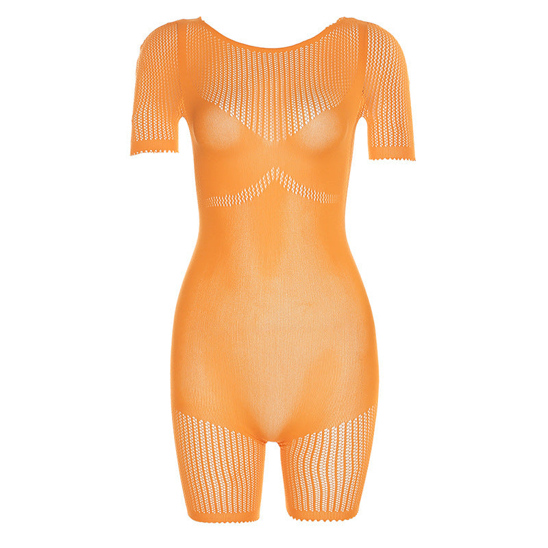 Women'S Casual Sexy Knitted Hollow See-Through Tight High-Waist Rompers