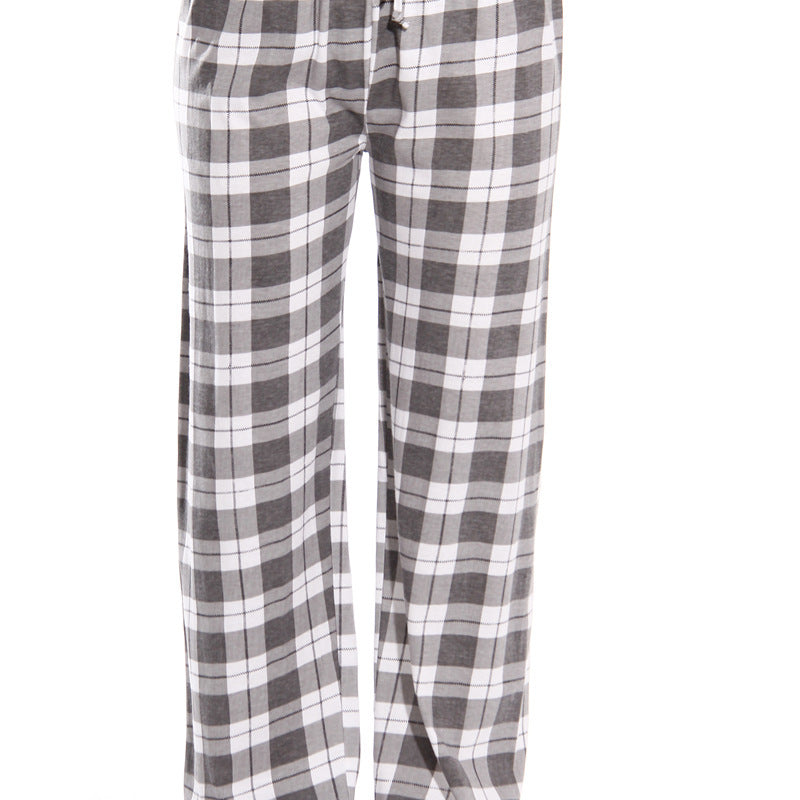 Women Classic Plaid Pattern Casual High Waist Drawstring Pants