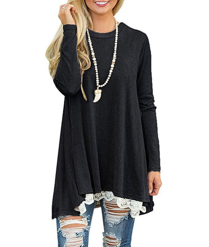 Vestido informal de manga larga con encaje de color liso para mujer
