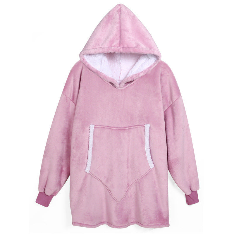 Couples Spring Autumn Casual Lazy Home Solid Color Flannel Long Sleeve Hooded Sleepwear
