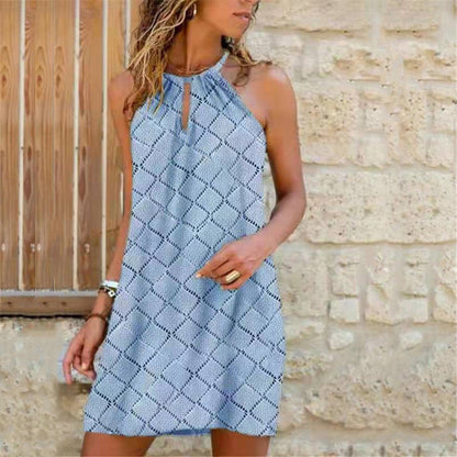 Vestido informal bohemio con cuello halter y estampado floral para mujer, talla grande