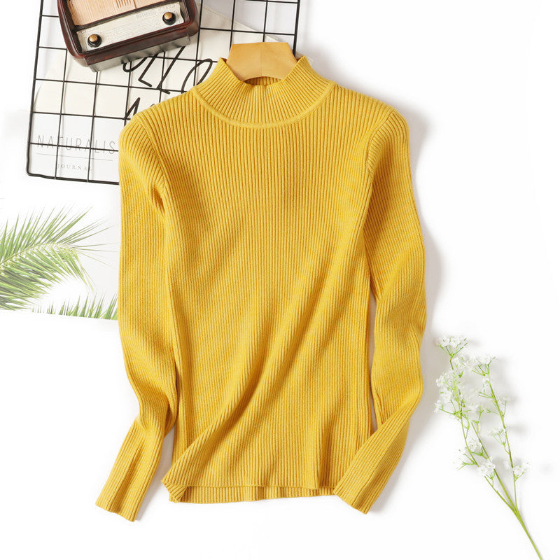 Women Casual Solid Color Basic Half-Turtleneck Knitted Sweater