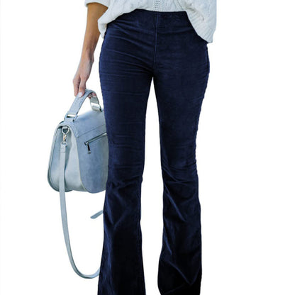 Women Solid Color High Waist Slim Fit Micro-Flare Elastic Waist Casual Pants