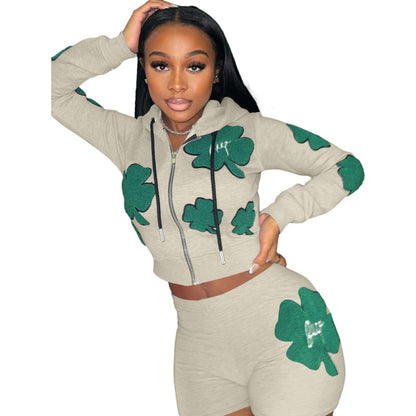 Women Print Pattern Casual Sports Two Piece Short Suit