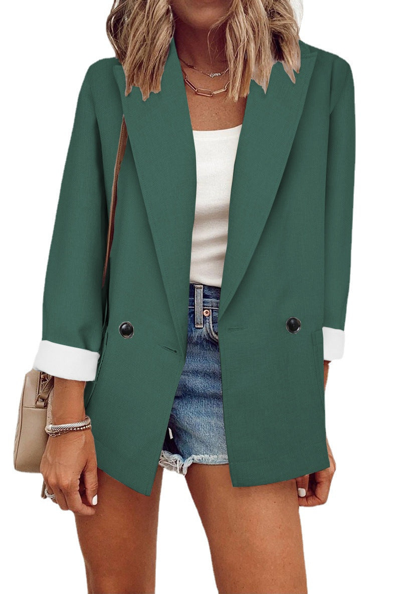 Blazer informal de manga larga con solapa y color liso para mujer