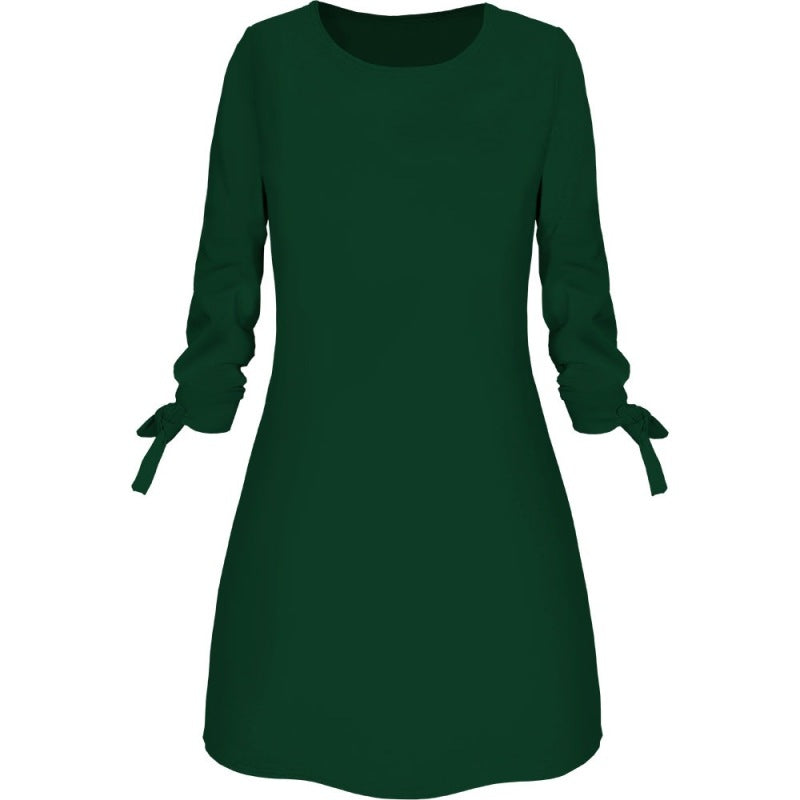 Women Basic Autumn Solid Color Casual Round Neck Dress