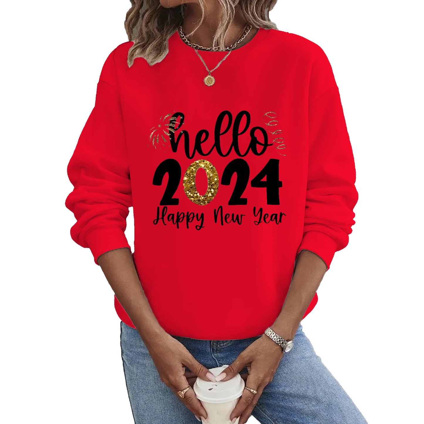 Sudadera informal de manga larga y cuello redondo de talla grande 2024