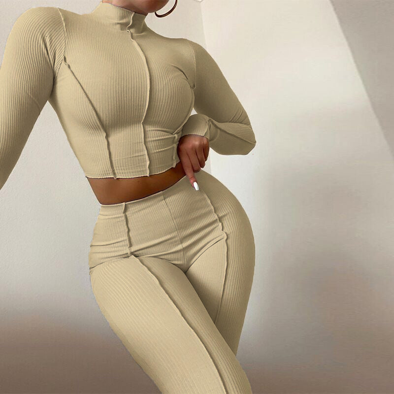 Conjunto de dos piezas formado por pantalón y pantalón informal, cintura alta, ajustado, manga larga y pantalón.