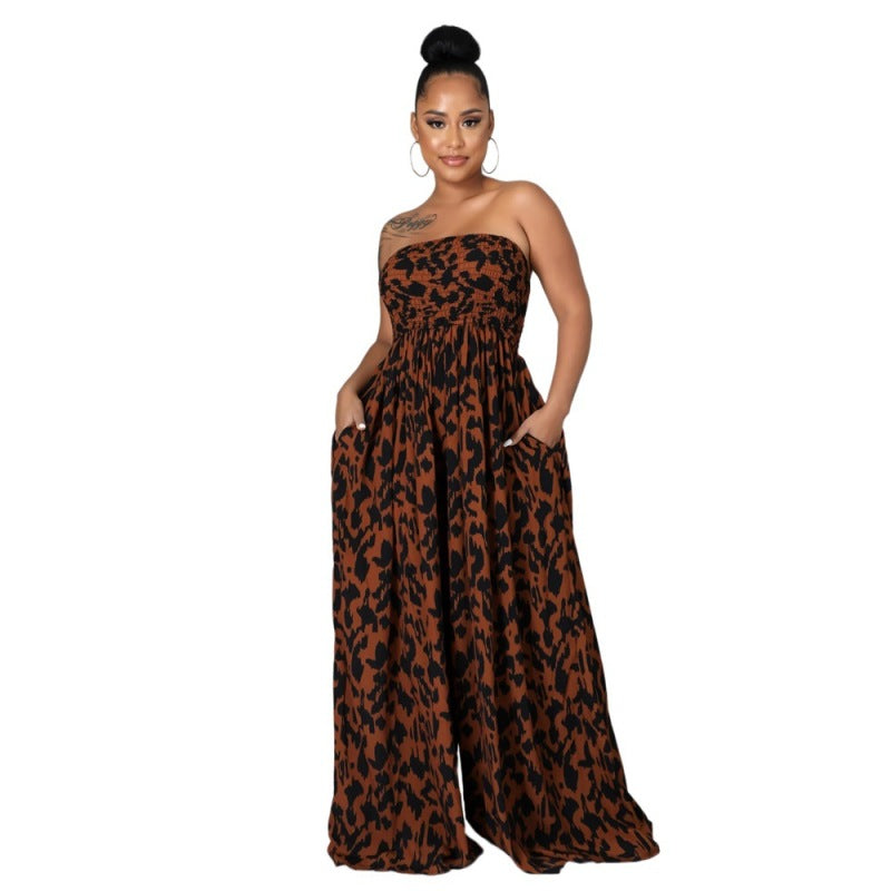 Women'S Fashion Casual Tie-Dye Printing Loose Tube Jumpsuit