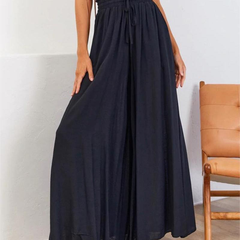 Summer Women'S Loose Casual Solid Color High Waist Wide Leg Vacation Pants