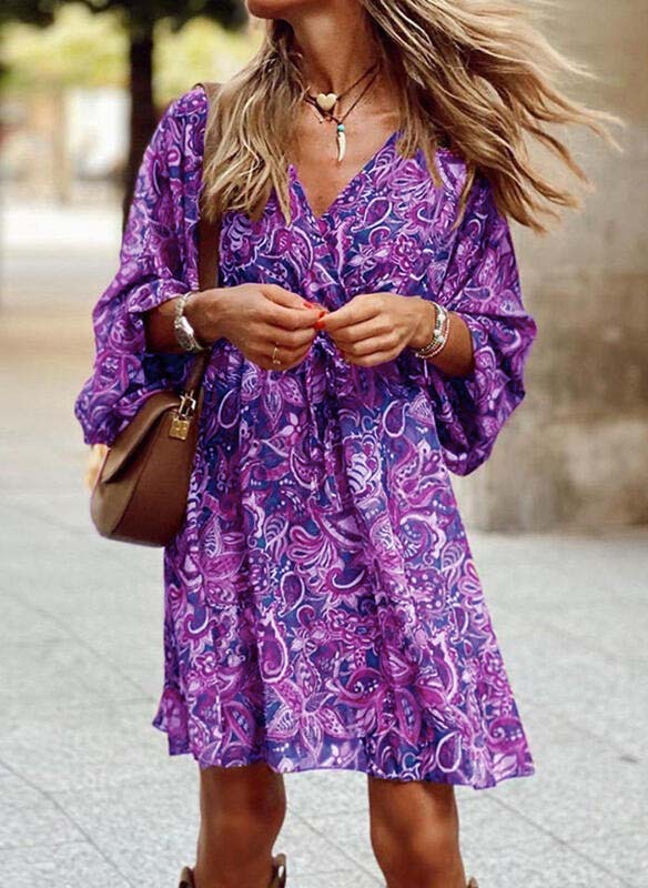 Women Casual Short-Sleeve Printed Loose Dress
