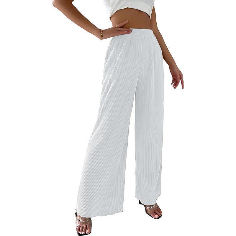 Women Casual Loose Solid Color Pleated Drape Wide-Leg Pants