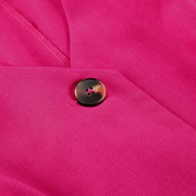 Conjunto de camiseta sin mangas corta con pantalones cortos de un solo pecho de color liso informal a la moda para mujer