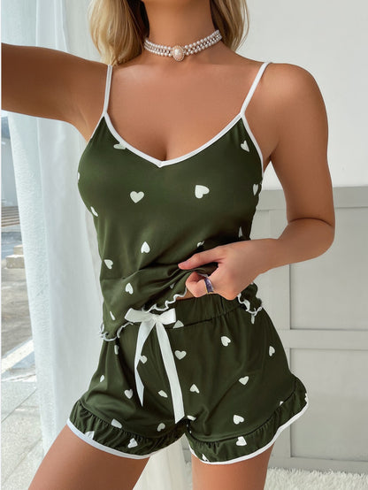 Conjunto de pijama informal de satén sin mangas con top corto y pantalones cortos para mujer
