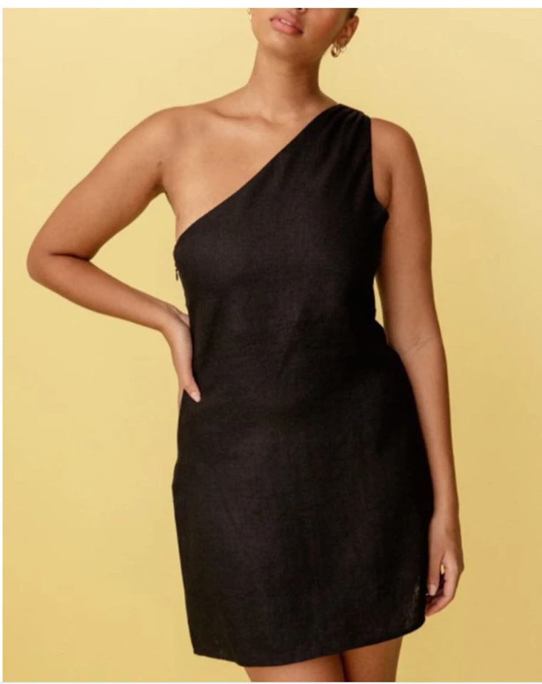 Women Casual Solid Color Slim-Fit One-Shoulder Dress