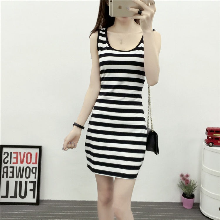 Vestido informal sin mangas con estampado de rayas para mujer