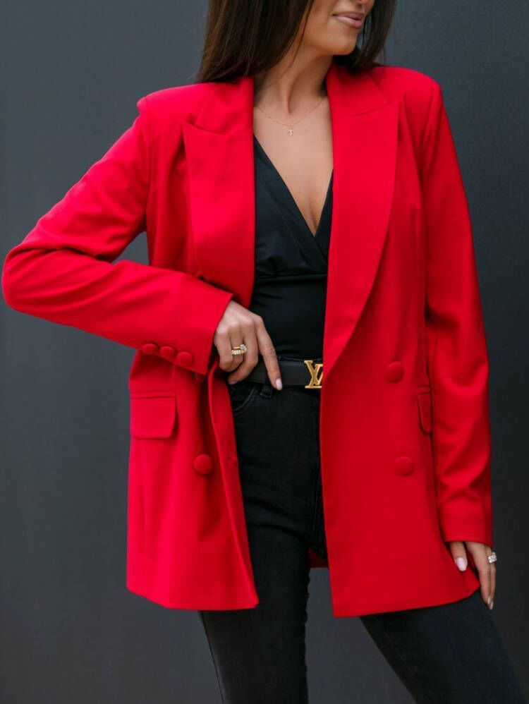 Women'S Long Sleeve Double Breasted Suit Collar Casual Blazer