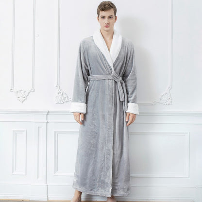 Couples Winter Fashion Casual Home Solid Color Flannel Lapel Long Sleeve Robes Sleepwear