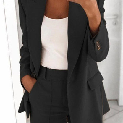 Conjunto de dos piezas de chaqueta y pantalón con solapa informal para mujer