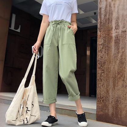 Women Casual Harem Pants Lace Up Loose High Waist Wide Leg Pants