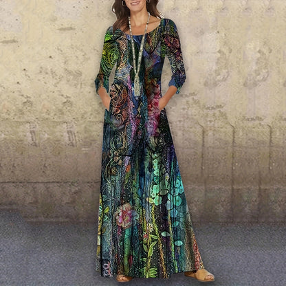 Vestido largo informal de manga larga con estampado floral para mujer