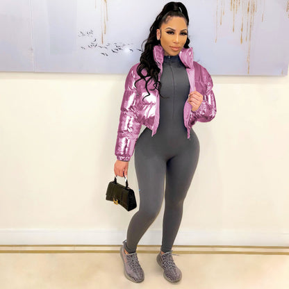 Autumn Winter Women Fashion Casual Bronzing Short Jacket Coat