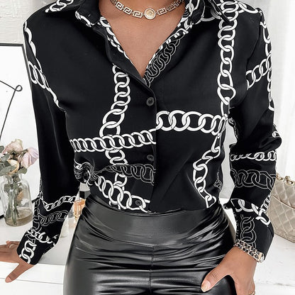 Camisa informal de manga larga con estampado floral y letras gráficas para mujer