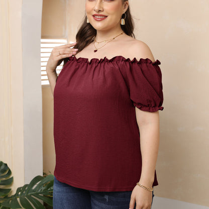 Women Fashion Casual Solid Color Off-The-Shoulder Short Sleeve Top