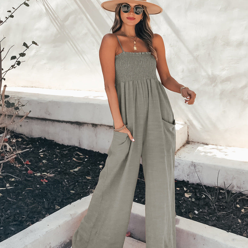Women Sling Loose Casual Wide Leg Jumpsuit