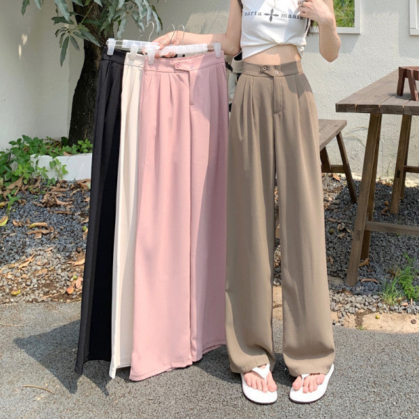 Pantalones casuales de cintura alta con pierna ancha y holgados para mujer