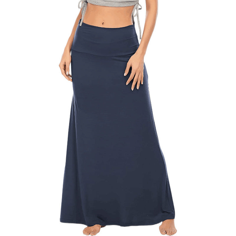 Women Solid Color High Waist Casual Loose Long Dress