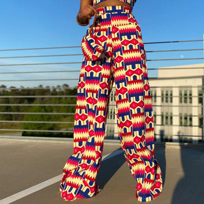Women Printed High Waist Loose Casual Pants